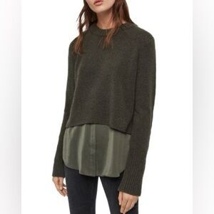 All Saints Tierney Layered-Look Sweater military green size small